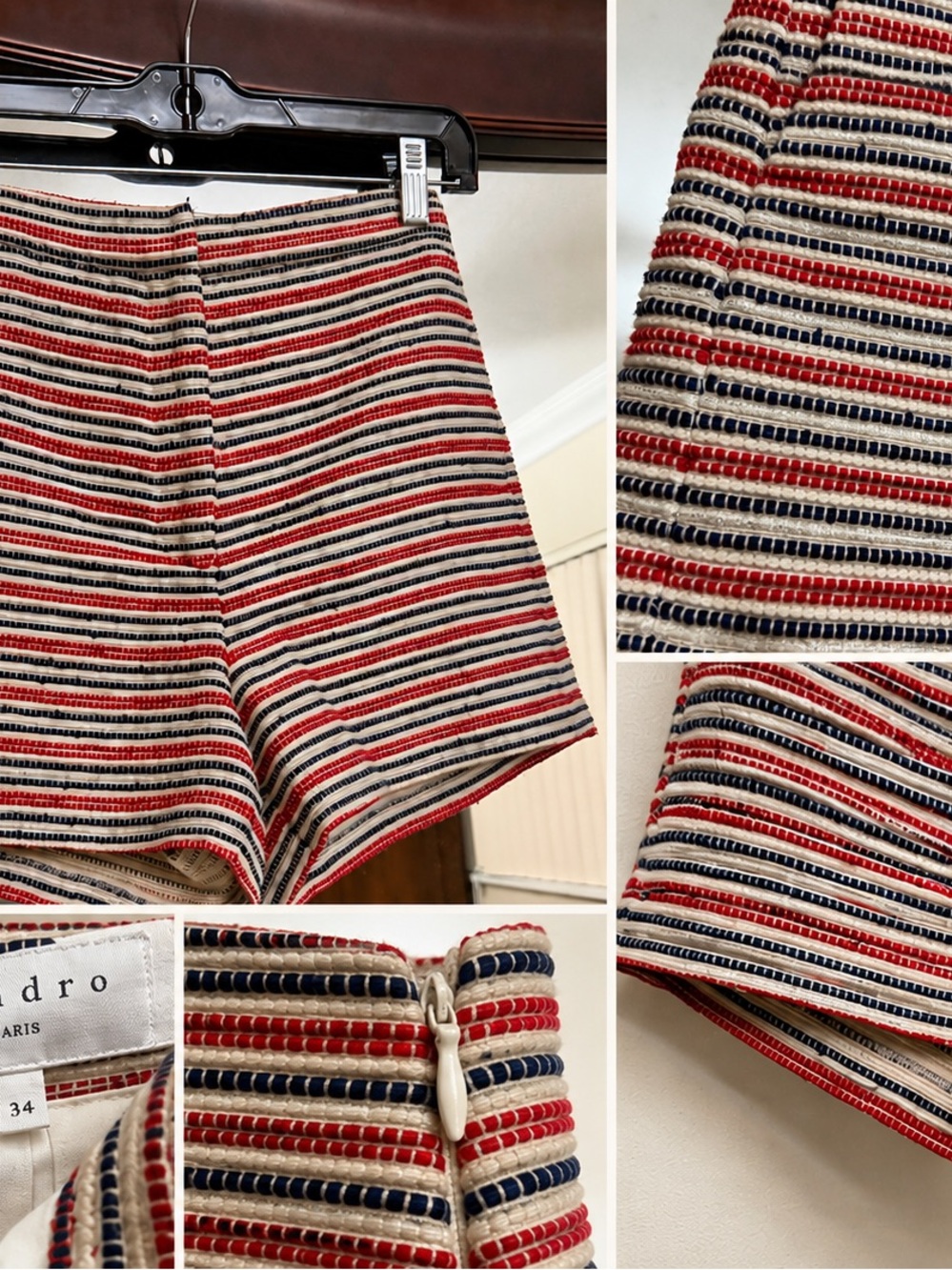 Sandro High-Waist Striped Knit Shorts in Red, Navy & Cream